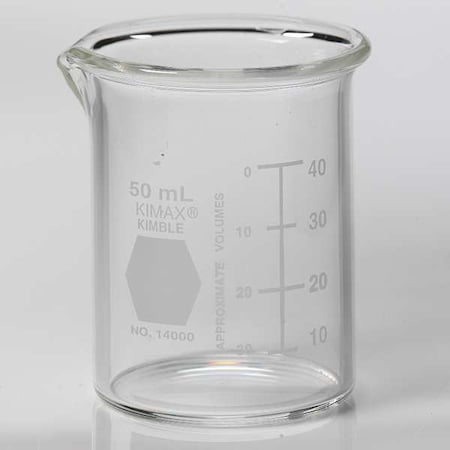 Beaker, Borosilicate Glass, Low Form, 50 mL / 1.69 fl oz Capacity, A Type I, 48 PK MPN:14000-50