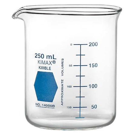 Colorware Beaker, Borosilicate Glass, Low Form, 250 mL / 8.45 fl oz Capacity, A Type I, 12 PK MPN:14000B-250