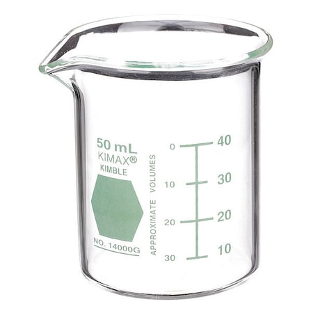 Colorware Beaker, Borosilicate Glass, Low Form, 50 mL / 1.69 fl oz Capacity, A Type I, 12 PK MPN:14000G-50
