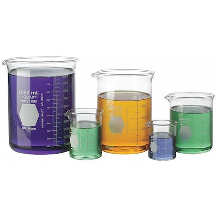 Beaker Set, Borosilicate Glass, Low Form, 50 mL, 100 mL, 250 mL, 600 mL, 1 L / A Type I MPN:14080-01