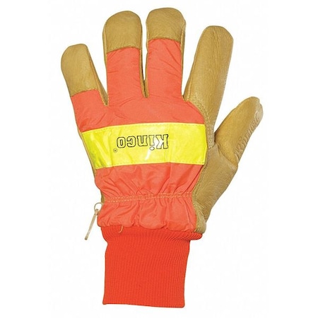 Hi-Vis Cold Protection Gloves, Pigskin Palm, Knit Wrist Cuff, Tan/Orange/Yellow, 1 PR MPN:1938KW-M