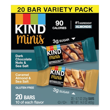 Minis, Dark Choc Nuts, Sea Salt/Caramel Almond, Sea Salt, 0.7oz, PK20 MPN:27964