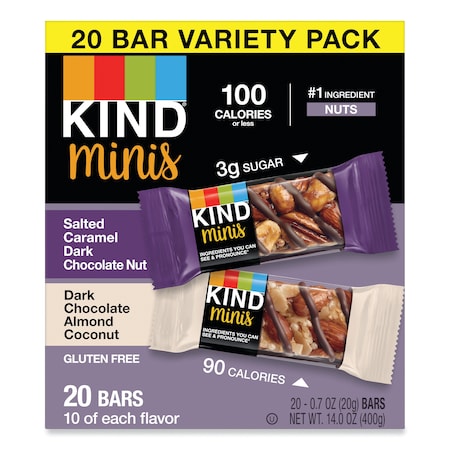 Minis, Salted Carm Dark Choc Nut/Dark Choc Almond Coconut, 0.7oz, PK20 MPN:27970