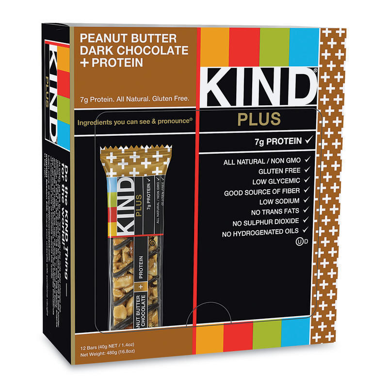 KIND Plus Dark Chocolate Peanut Butter Bars, 1.4 Oz, Box Of 12 Bars (Min Order Qty 2) MPN:17256