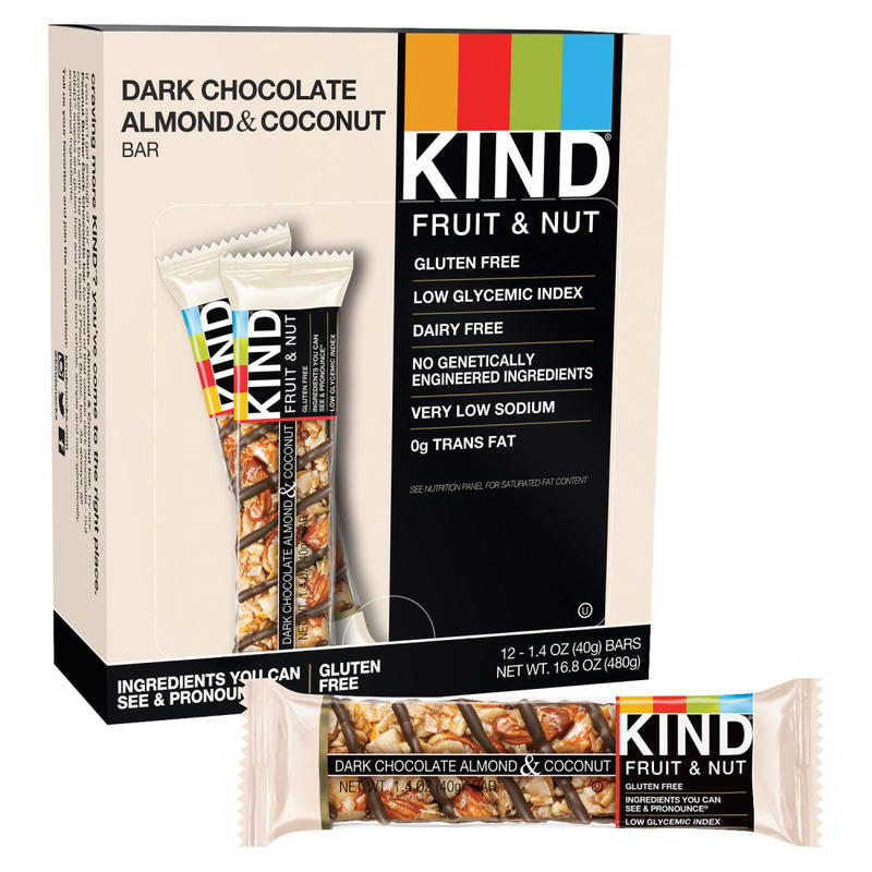 KIND Fruit And Nut Dark Chocolate, Almond And Coconut Bars, 1.6 Oz, Box Of 12 (Min Order Qty 3) MPN:19987