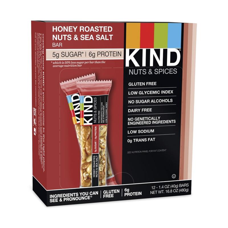 KIND Honey Roasted Nuts & Sea Salt Fruit And Nut Bars, 1.4 Oz, Pack Of 12 (Min Order Qty 2) MPN:19990
