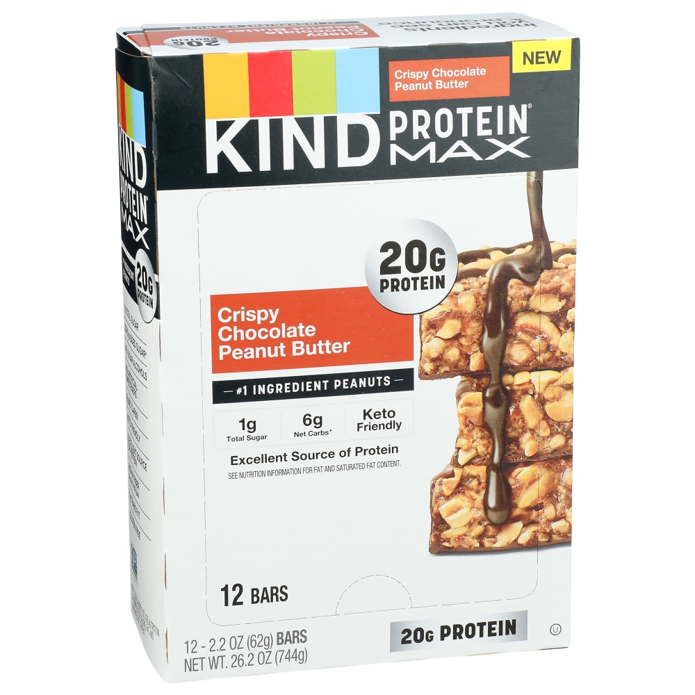 KIND Protein Max Bars, Crispy Chocolate Peanut Butter, 2.2 Oz, Total Qty 12 MPN:43470