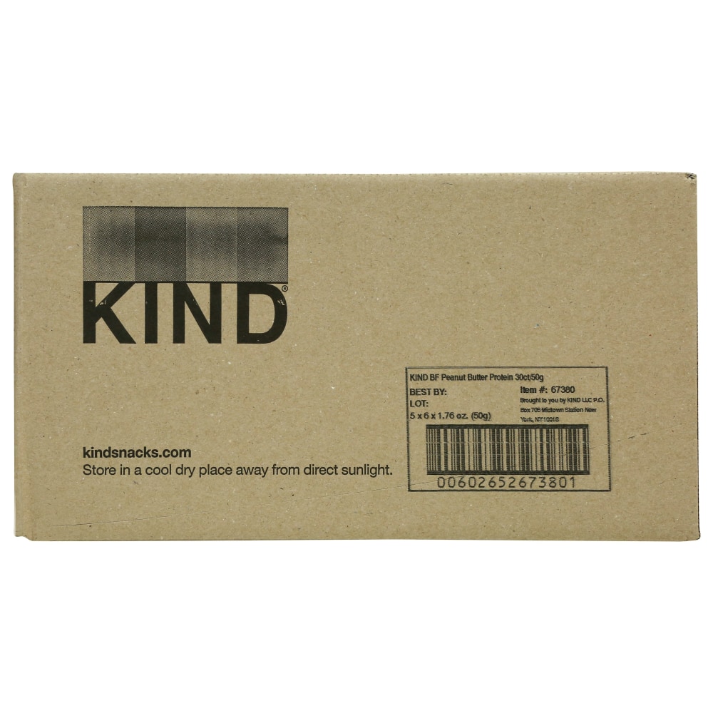 KIND Protein Snack Bars, Peanut Butter, 1.76 Oz, Total Qty 30 MPN:67380