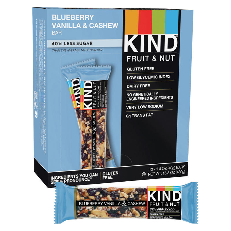 KIND Blueberry Vanilla And Cashew Fruit And Nut Bars, 1.4 Oz, Pack Of 12 (Min Order Qty 2) MPN:KND18039