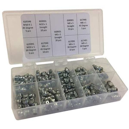 Grease Fitting Kit, Metric Type, 90 Pieces MPN:GFD6000