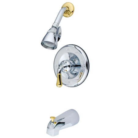 Tub and Shower Faucet, Standard, 3, Wall Mount, Polished Chrome/Polished Brass MPN:KB1634