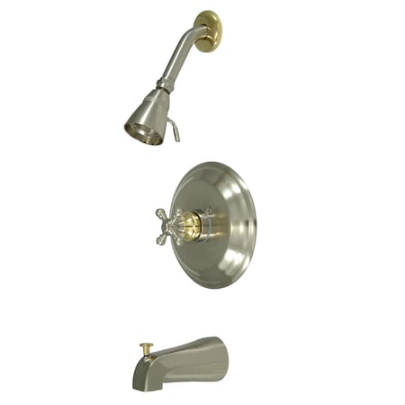 Tub and Shower Faucet, Standard, 3, Wall Mount, Brushed Nickel/Polished Brass MPN:KB2639BX