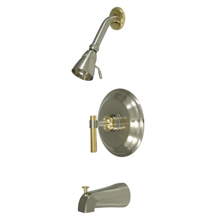 Tub and Shower Faucet, Standard, 3, Wall Mount, Brushed Nickel/Polished Brass MPN:KB2639MLT