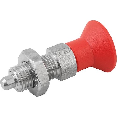 Indexing Plunger Red D1= 1-8, D=16, Style B, Non-Lockout w Locknut, Stainless Steel Hardened MPN:K0338.02516A884