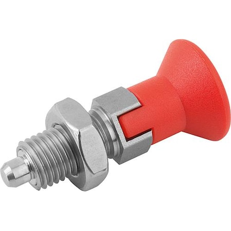 Indexing Plunger Red D1= 1/2-13, D=6, Style D, Lockout Type w Locknut, Stainless Steel Hardened MPN:K0338.04206A584