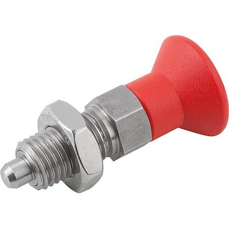 Indexing Plunger Red D1= 1/4-28, D=3, Style B, Non-Lockout w Locknut, Stainless Steel Not Hardened MPN:K0338.12903AJ84