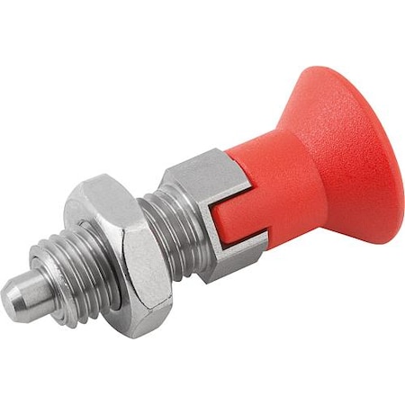 Indexing Plunger Red D1= 1/4-28, D=3, Style D, Lockout Type w Locknut, Stainless Steel Not Hardened MPN:K0338.14903AJ84