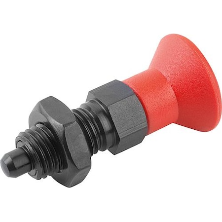 Indexing Plunger Red D1= 1-8, D=16, Style B, Non-Lockout w Locknut, Steel Hardened, Knob Plastic MPN:K0338.2516A884