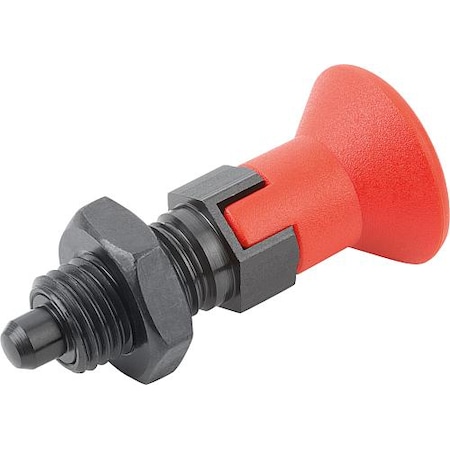 Indexing Plunger Red D1= 1-8, D=16, Style D, Lockout Type w Locknut, Steel Hardened, Knob Plastic MPN:K0338.4516A884