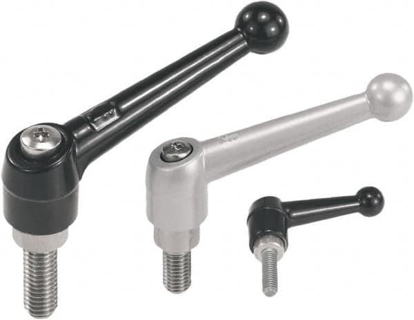Threaded Stud Adjustable Clamping Handle: M10 Thread, Zinc, Silver MPN:K0117.2103X60