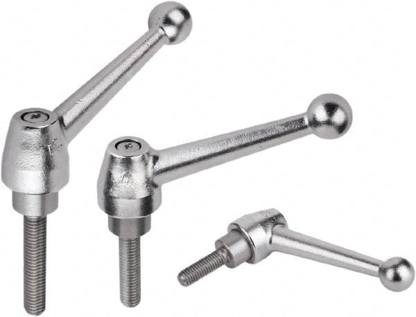 Threaded Stud Adjustable Clamping Handle: 1/2-13 Thread, Steel, Silver MPN:K0120.2A5X40