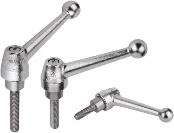 Threaded Stud Adjustable Clamping Handle: 1/2-13 Thread, Steel, Silver MPN:K0120.2A5X45