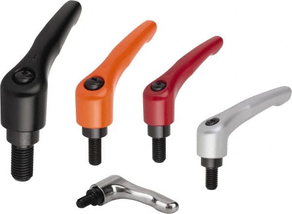 Threaded Stud Adjustable Clamping Handle: 1/4-20 Thread, Zinc, Black MPN:K0122.2A21X45