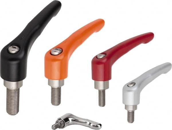 Threaded Stud Adjustable Clamping Handle: 1/2-13 Thread, Zinc, Orange MPN:K0123.4A52X25