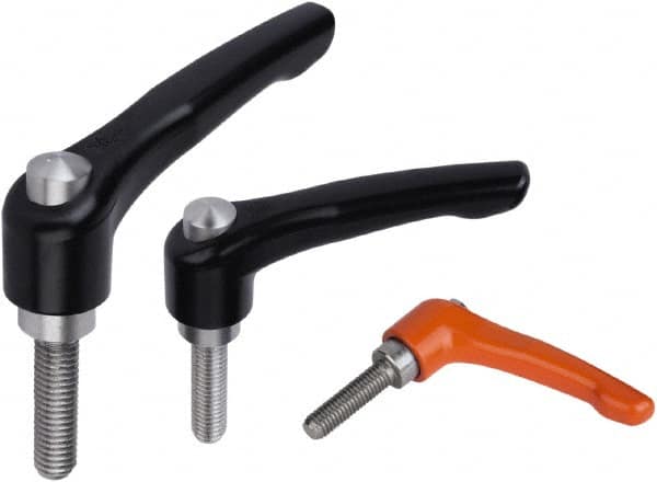 Threaded Stud Adjustable Clamping Handle: 1/4-20 Thread, Zinc, Black MPN:K0123.92A21X40