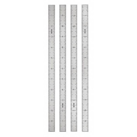 Ruler, Stainless Steel, Self Adhesive. Vertical, zero at bottom. 12