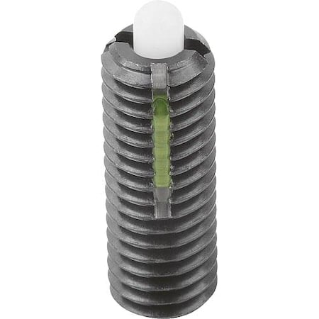 Spring Plunger Light Spring Force, Long-Lok D=M10 L=22, Steel, Comp: Pin POM Plastic MPN:K0328.110