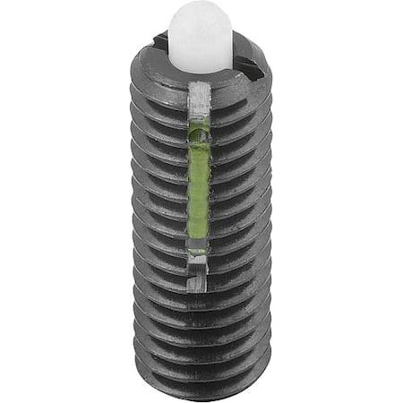 Spring Plunger Standard Spring Force, Long-Lok D=M12 L=28, Steel, Comp: Pin POM Plastic MPN:K0328.12