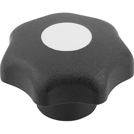 Star Grip, DIN 6336 Similar, D=6, D1= 32, Drilled Bushing, Steel, Black Plastic, Cap: Gray MPN:K0155.1065