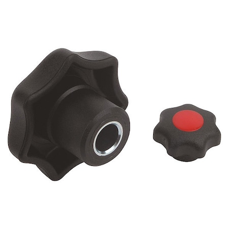 Star Grip, DIN 6336 Similar, D=0, 375, D1= 50, Drilled Bushing, Steel, Black Plastic, Cap Red MPN:K0155.1CO6