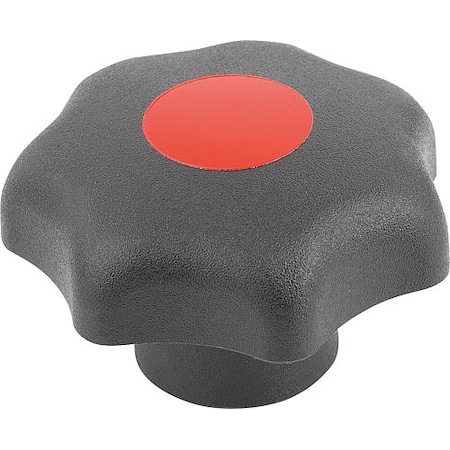 Star Grip, DIN 6336 Similar, D=M06, D1= 32, Tapped Bushing, Steel, Black Plastic, Cap: Red MPN:K0155.2066