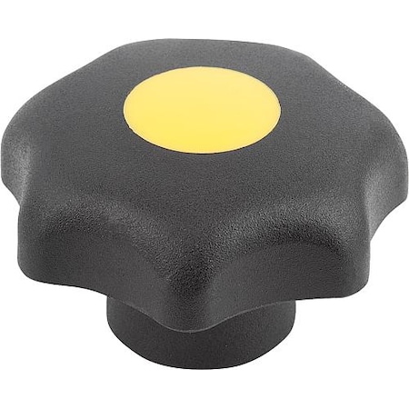 Star Grip, DIN 6336 Similar, D=M06, D1= 32, Tapped Bushing, Steel, Black Plastic, Cap: Yellow MPN:K0155.2067