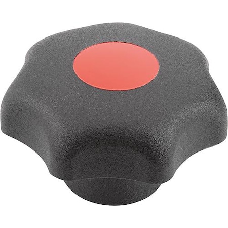 Star Grip, DIN 6336 Similar, D=6, D1= 32, Drilled Through, Entirely Plastic, Black, Cap: Red MPN:K0155.3066