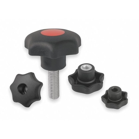 Star Grip, DIN 6336 Similar, D=M08X40, D1= 40, External Thread, Steel, Black Plastic, Cap: Black MPN:K0155.4081X40