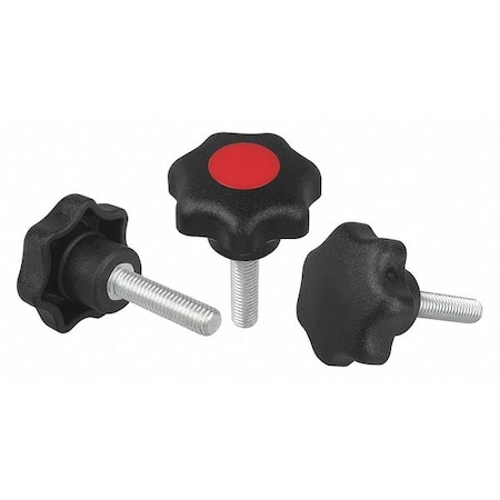Star Grip, DIN 6336 Similar, D=M10X45, D1= 50, External Thread, Steel, Black Plastic, Cap: Yellow MPN:K0155.41017X45
