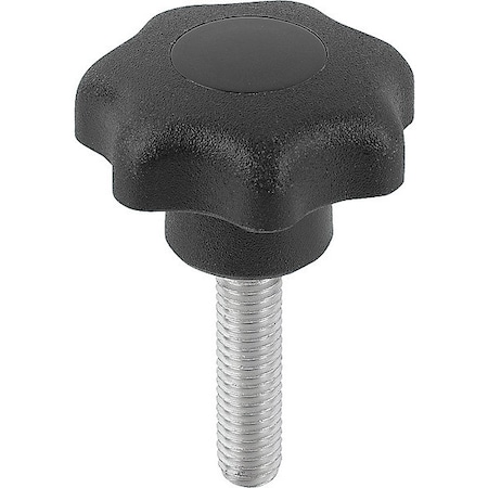 Star Grip, DIN 6336 Similar, D=3/8-16X40, D1= 50, External Thread, Steel, Black Plastic, Cap Black MPN:K0155.4A41X40