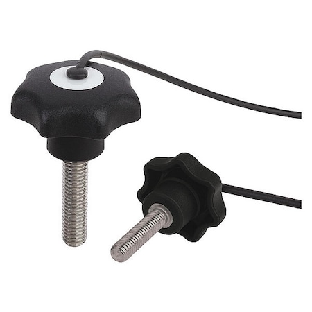 Star Grip w. Safety Lanyard, DIN 6336 Similar, D=M10X25, D1= 50, Steel, Black Plastic, Cap Gray MPN:K0155.71015X25