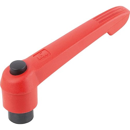 Adjustable Handle With Push Button, Size: 5, M16, Plastic Red, Comp: Steel, Button: Black MPN:K0269.73516
