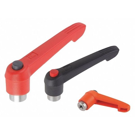 Adjustable Handle w Push Button, Sz: 4, M12, Plastic Orange, Comp: Stainless Steel, Button: Black MPN:K0270.72412
