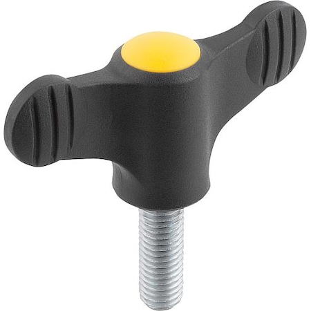 Wing Grip D=M04X10 A=38, H=18, Form: L, Plastic Black, Comp: Steel, Blue-Passivated, Cap: Yellow MPN:K0274.9047X10