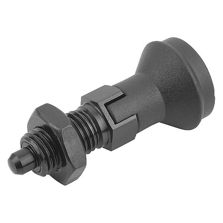 Indexing Plunger D1= M10X1, D=5, Style D, Lockout Type w Locknut, Steel Hardened, Knob Plastic MPN:K0339.4105