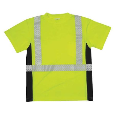Unisex Short Sleeve Hi-Vis Black Sided T-Shirt, Polyester, Green, M MPN:9114-M