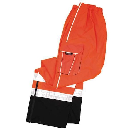 Rain Pants, Polyester, 32 in Inseam, Pull On Closure, Orange, Size 2XL/3XL MPN:RWP107-2X-3X