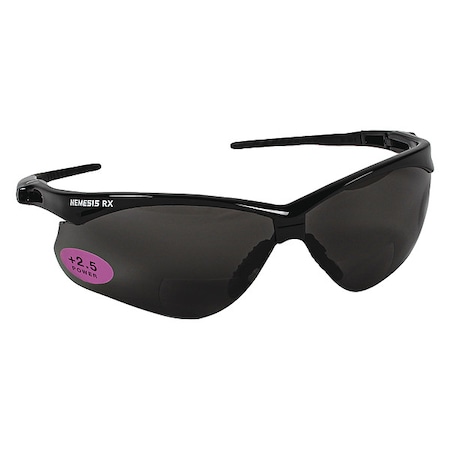 Nemesis Readers Prescription Safety Sunglasses, Diopter: +2.50, Black Frame, Smoke Gray Lens MPN:22519