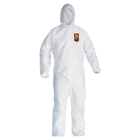Disposable Coverallss, Hooded, M, SMMMS, Elastic Wrist, Elastic Ankle, Serged Seam, White, 25 PK MPN:43170