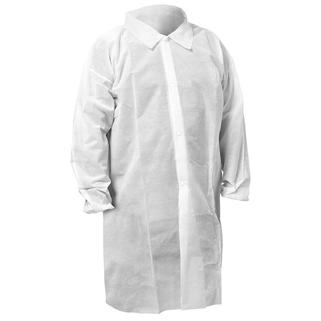 KleenGuard KGA10 Lab Coat, Spunbond, Snaps Closure, White, M, 50 PK MPN:KGA10